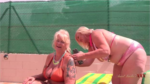 auntjudysxxx 24 08 07 melody and raz curvy blonde mature milfs melody & raz get naughty with each other at the pool