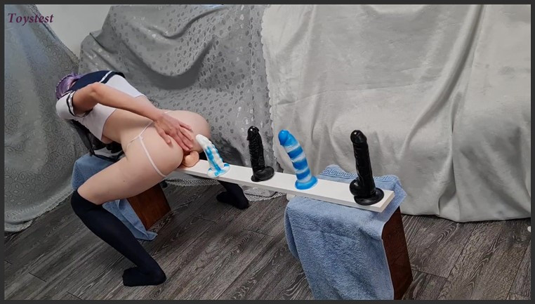 skinny babe riding all her dildos from small to big till big orgasm