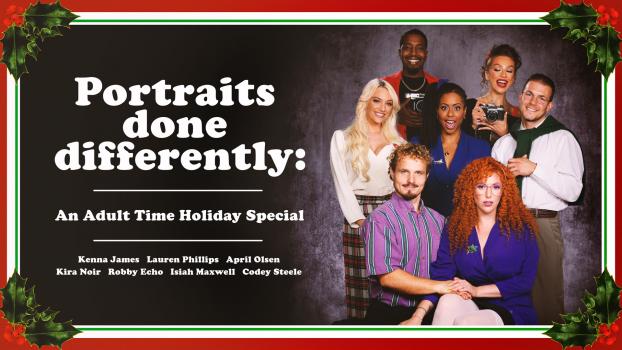 adulttime 22 12 26 kenna james, lauren phillips, kira noir & april olsen – portraits done differently an adult time holiday special
